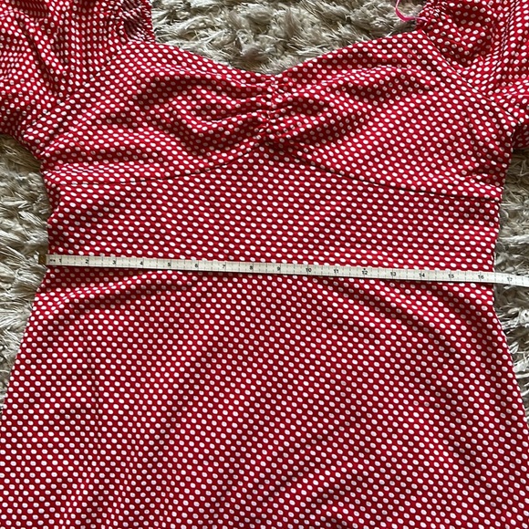 Betsey Johnson Women's Polka Dot Print Puff Sleeve Midi Sheath Dress - Picture 8 of 11